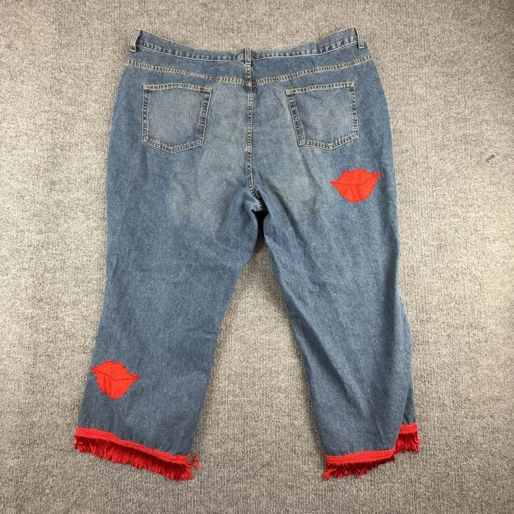 Avenue Blues Capri Jeans Womens 26 Medium Wash High Rise‎ Relaxed Fringe Lips